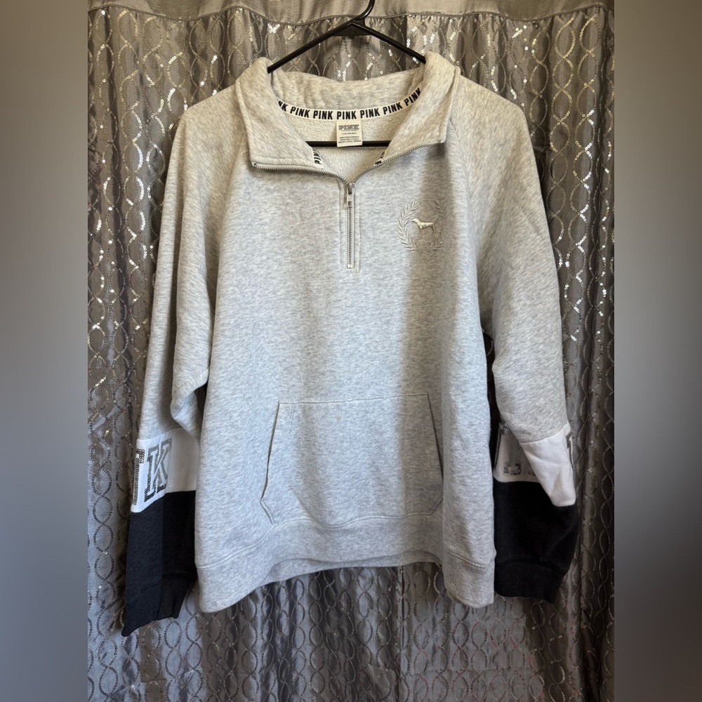Victoria's Secret Pink Gray Quarter-Zip Sweatshirt Size L